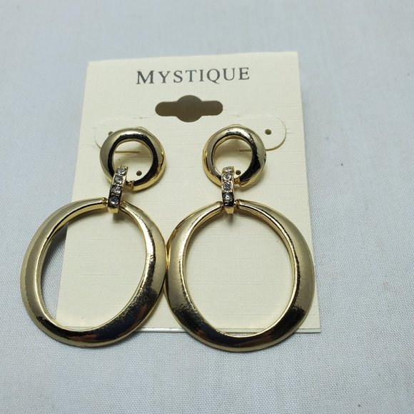 Mystique gold double circle drop earring with rhinestones - Picture 1 of 3